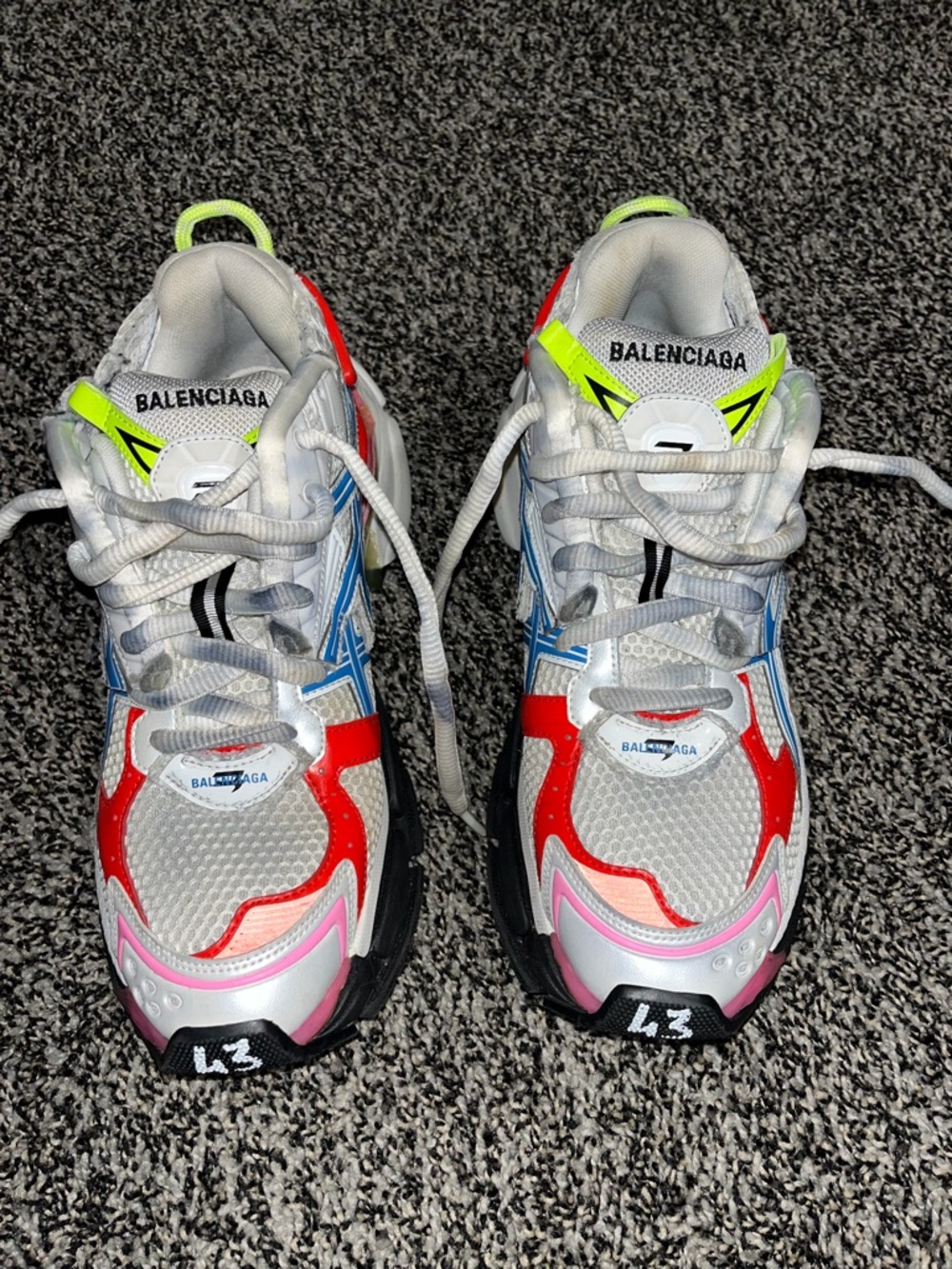 Balenciaga Kids White Red Pink Blue Neon Yellow Triple-S Style Sneakers - Picture 5 of 9